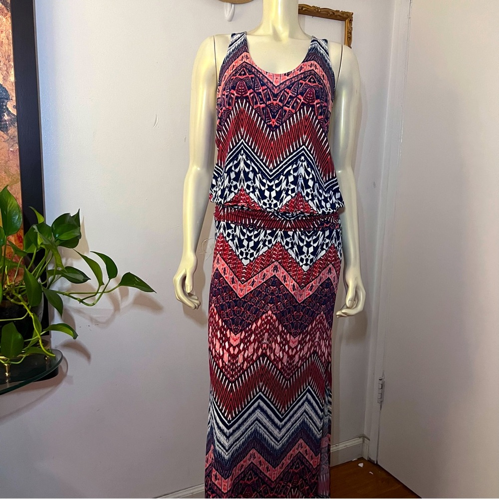 Veronica M Maxi Dress Chevron Print Maxi Full Length Dress Raceback Size Medium